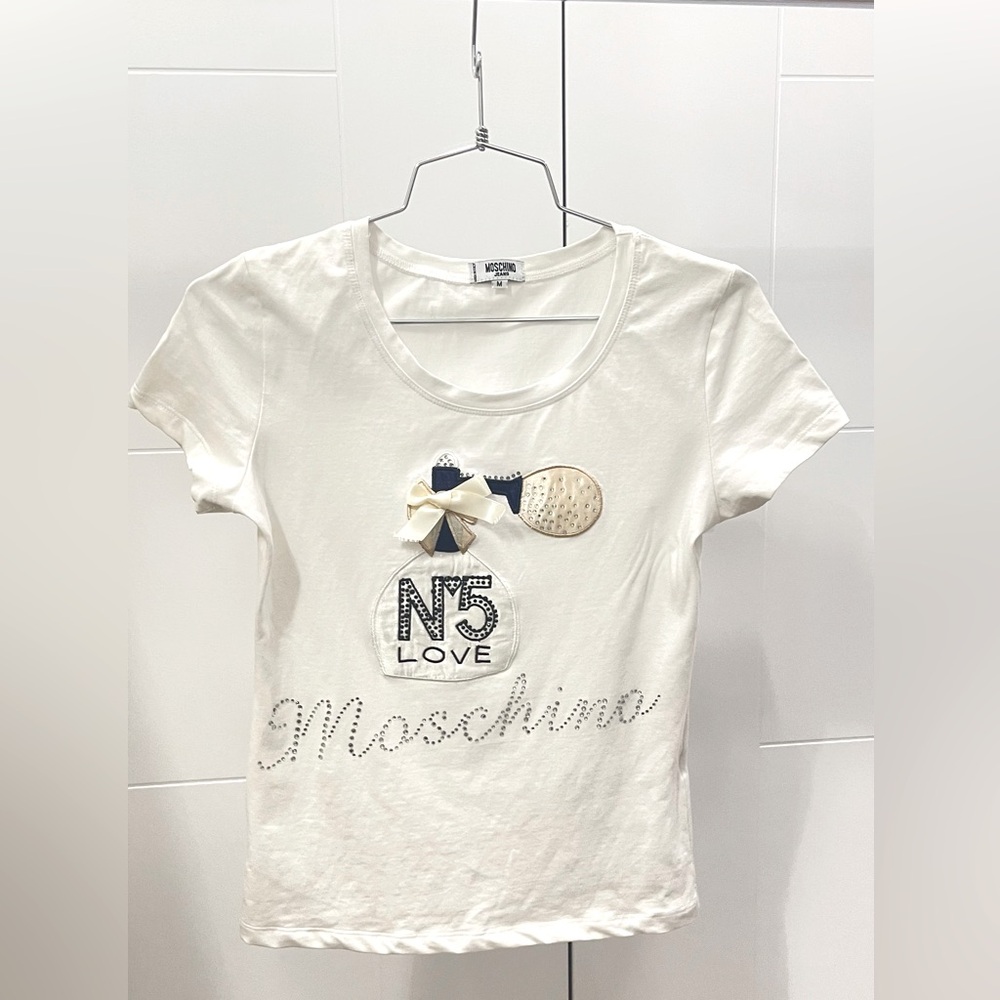 Moschino Jeans No5 Love White Graphic T-Shirt